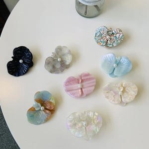 Orchid Flower Hair Clip Acetate With Imitation Artificial Pearl Elegant Duckbill Side Clip Handmade Sweet Floral Headpiece For Women