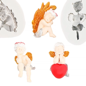 Silikonform Engel mit Flügeln und Herz für Fondant, Schokolade und Duftkerzen Deko