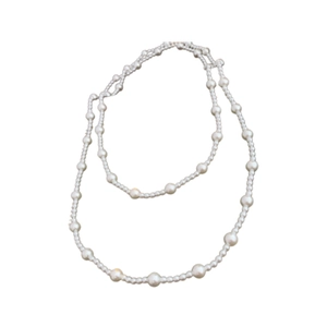 French vintage long pearl necklace with dual layers for elegant autumn and winter styling