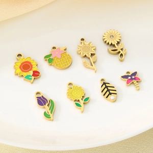 Colorful floral stainless steel enamel flower pendants for DIY jewelry making