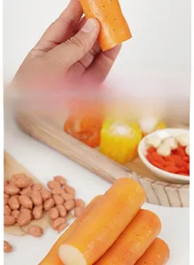 Detailed view of artificial PVC Chinese yam model with realistic skin texture on wood tray