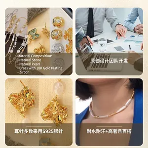 Elegant 18K gold plated ring set with natural pearls and zircon stones for women