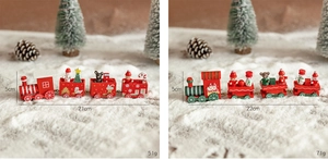 Detailed size specifications for red and green wooden Christmas train holiday decorations