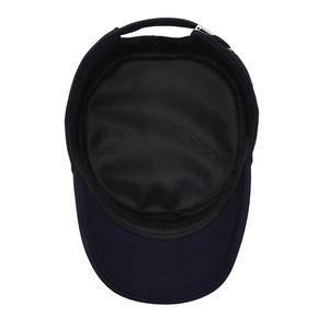 Navy blue cadet cap interior view featuring breathable mesh lining and adjustable metal buckle