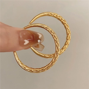 Vintage Twisted Braid Texture Hoop Earrings With 925 Sterling Silver Earring Post Retro Geometric Round Golden For Women