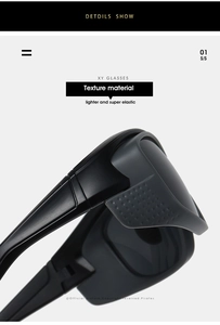 Detail of matte black sports sunglasses with lightweight elastic frame and textured grip