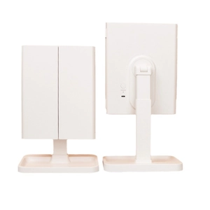 Foldable LED makeup mirror with white storage base and Type-C charging port
