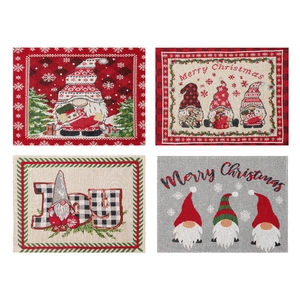 Set of four Christmas gnome placemats with Merry Christmas and JOY woven patterns