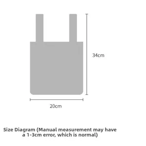 Size chart showing dimensions for the knitted floral tote bag with 34cm height and 20cm width