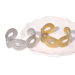 Gold and silver hollowed wheat-pattern stainless steel open cuff bracelets for women