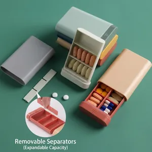 Portable pill box with detachable dividers for adjustable storage and easy access