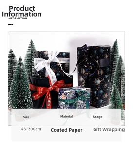 Papier cadeau de Noël avec motifs d'étoiles, rouleau de papier couché de 43x300cm pour fêtes