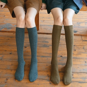 Vertical ribbed JK uniform knee high socks in charcoal grey and olive green cotton blend