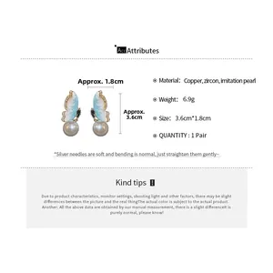 Size chart showing 3.6cm by 1.8cm butterfly earrings with zircon and pearl details