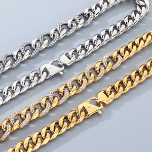 Cuban Link Necklace And Bracelet Iced Out Rhinestone Stainless Steel Hip Hop Punk Fashion Jewelry For Men Women