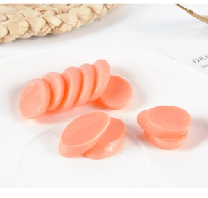 Detailed view of translucent pink PVC mini ham slices for creative dollhouse DIY crafts