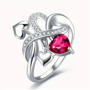 Romantic Heart Ring For Women Copper With Cubic Zirconia Infinity Hollow Design Elegant Jewelry Accessory