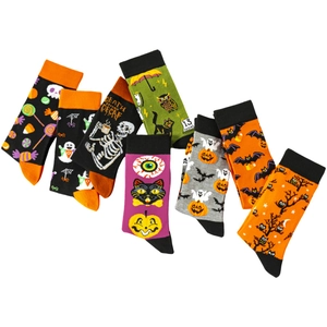 Set di 7 paia di calze di Halloween con motivi di zucca e pipistrello in misto cotone