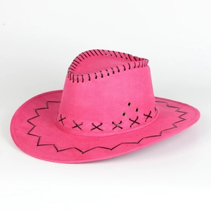Chapeau de cowboy western en suédine rose vif avec coutures noires et œillets métalliques