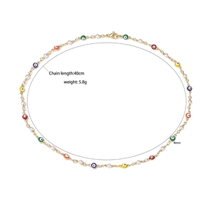 Colorful evil eye and daisy bead necklace with gold chain and white pearls for women