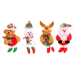 Set of four plush Christmas ornaments featuring bear, snowman, reindeer and Santa Claus