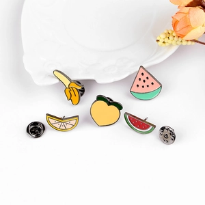 Set of 6 creative enamel fruit pins including banana and watermelon with metal clutch backs