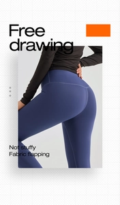 Détail du legging de yoga taille haute bleu foncé montrant l'effet galbant et sculptant