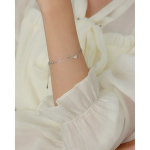 Exquisite S925 sterling silver double-layer heart charm bracelet for women on wrist