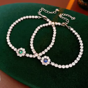 Luxury Tennis Bracelet Copper With Cubic Zirconia Flower Charm Adjustable Chain For Women Daily Fashion Jewelry