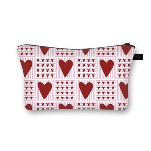 Valentine's Day makeup bag with red heart pattern and zipper closure for storage