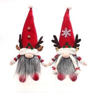 Christmas gnome doll set with glowing antlers and red hats for Nordic festive decor