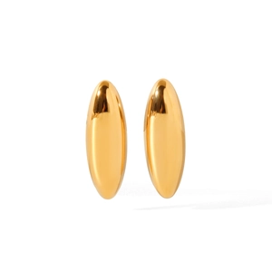 Polished gold stainless steel oval stud earrings with a minimalist geometric mirror finish