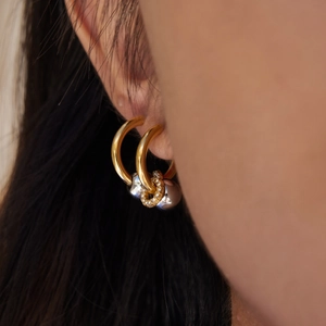 Classic 18K gold plated stainless steel two-tone hoop earrings with zircon stones
