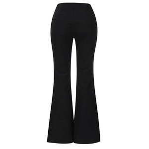 Vue arrière du pantalon patte d'eph noir à taille haute et détails de couture