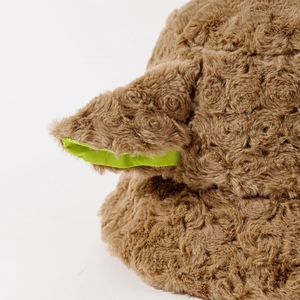 Cute brown plush lamb ear bucket hat with rose texture fur and green lining details