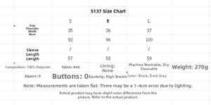 Detailed size chart for diamond pattern sequin knit vest in S, M, and L dimensions