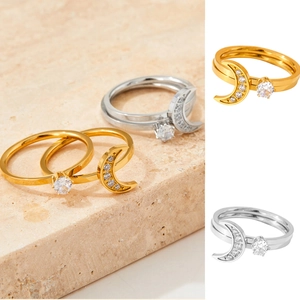 Bagues Croissant De Lune Zircone Acier Inoxydable Amovible Bijoux Élégants Pour Femmes Ton Or Argent