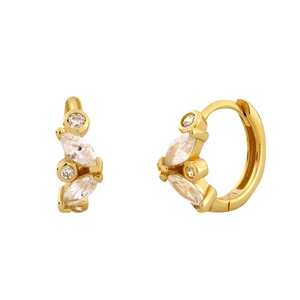 Elegant gold S925 silver hoop earrings with marquise and round cubic zirconia settings