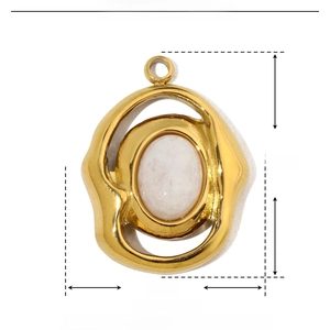 Detailed size parameter view of gold stainless steel marquise natural stone pendant