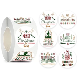 Christmas roll stickers with six festive designs featuring deer, trees and gift patterns