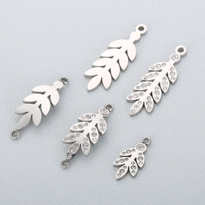 Stainless steel branch leaf pendants with rhinestones for DIY jewelry making