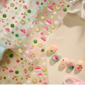 Autocollants 5D gaufrés M-1124 avec des motifs mignons de cerise fraise et champignon