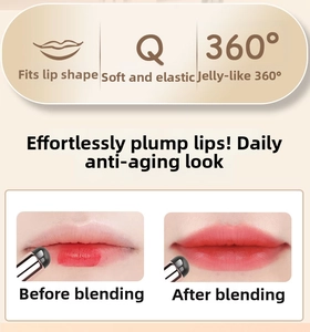 Macro detail of silicone lip brush showing blending effect and rounded brush head