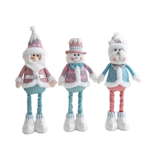 Pink and blue Christmas dolls set featuring Santa, snowman, and reindeer festive decor