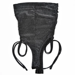 Detail of black shimmering bodycon skirt set with adjustable side drawstrings