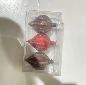 Set di 3 decorazioni natalizie a goccia da 8 cm in glitter bronzo e finitura rossa