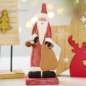 Hand-painted wooden Santa Claus ornament with Merry Christmas sign for holiday table decor