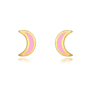 Minimalistische S925 Silber Mondsichel-Ohrstecker mit rosa Emaille-Inlay in Gold