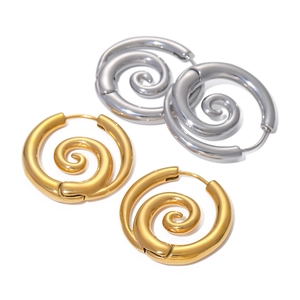 Créoles spirales polies en acier inoxydable or 18k et argent pour femme tendance