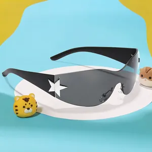 Kids wrap-around oversized sunglasses with matte black frame and silver star detail